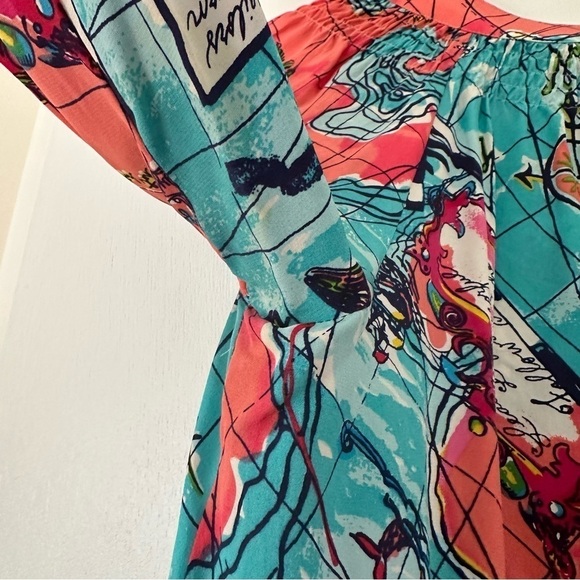 Lilly Pulitzer X Marks The Spot Map Print Elsa Silk Blouse - Picture 9 of 10